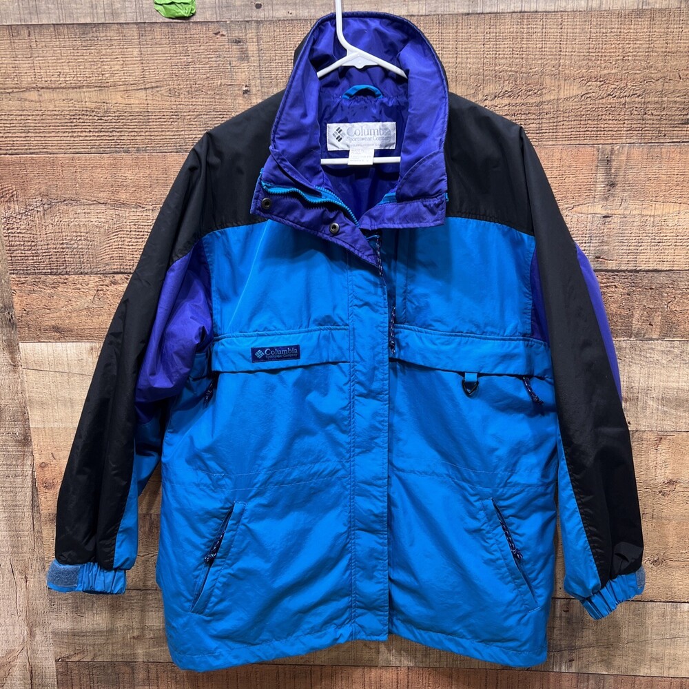 Columbia Gizzmo Sportswear Vintage Coat Shell Only Blue/purple/blk Size Womens L